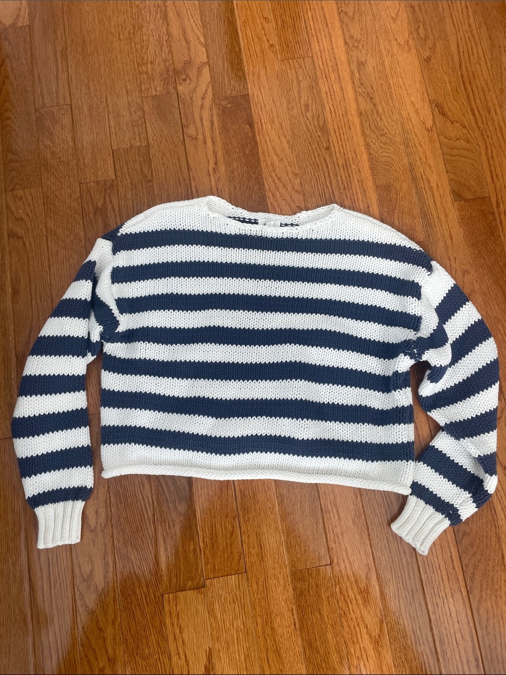 aerie Navy and White Striped Crewneck Sweater